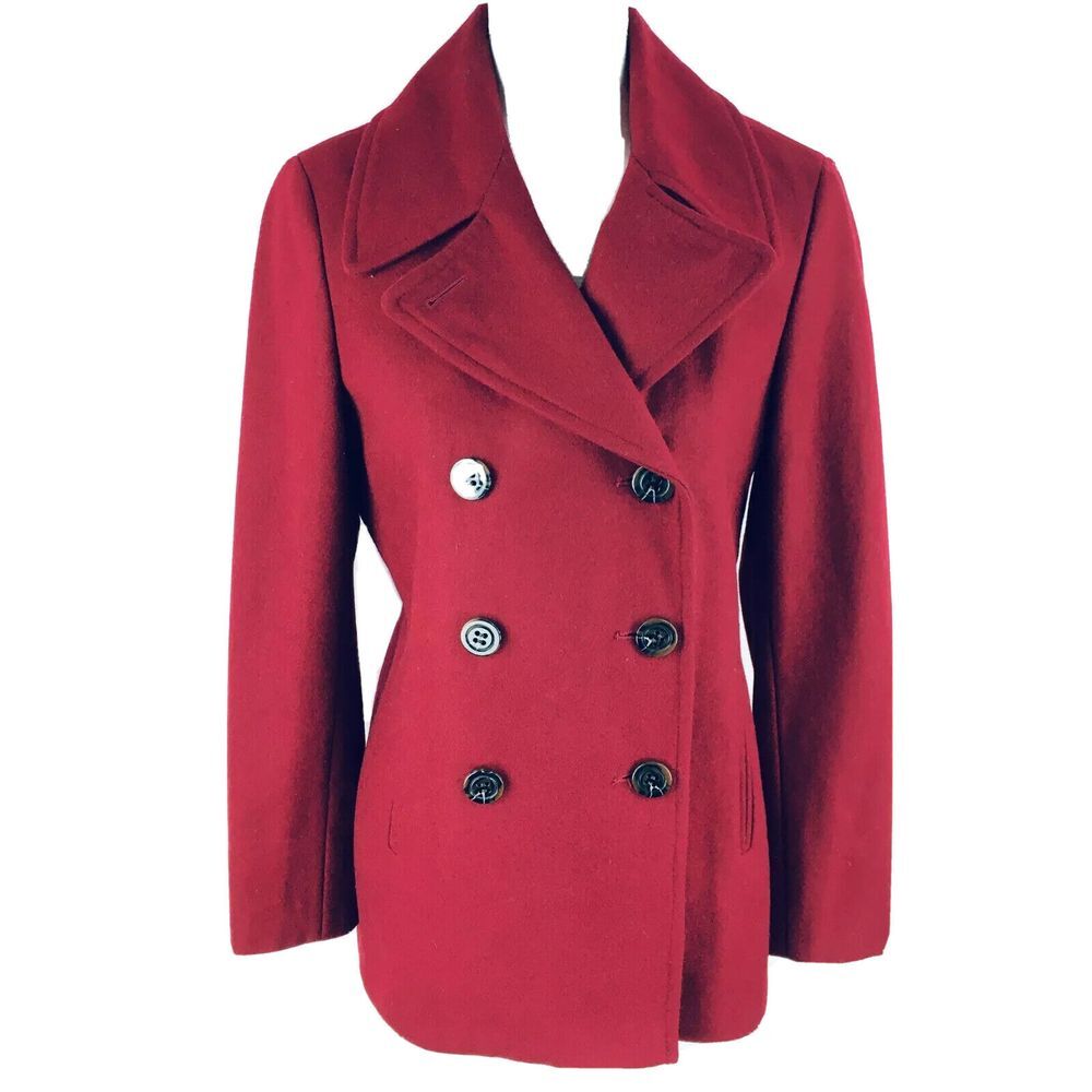 Marvin Richards Womens Trench Button Coat Jacket‎ S Small Wine Red Wool Blend